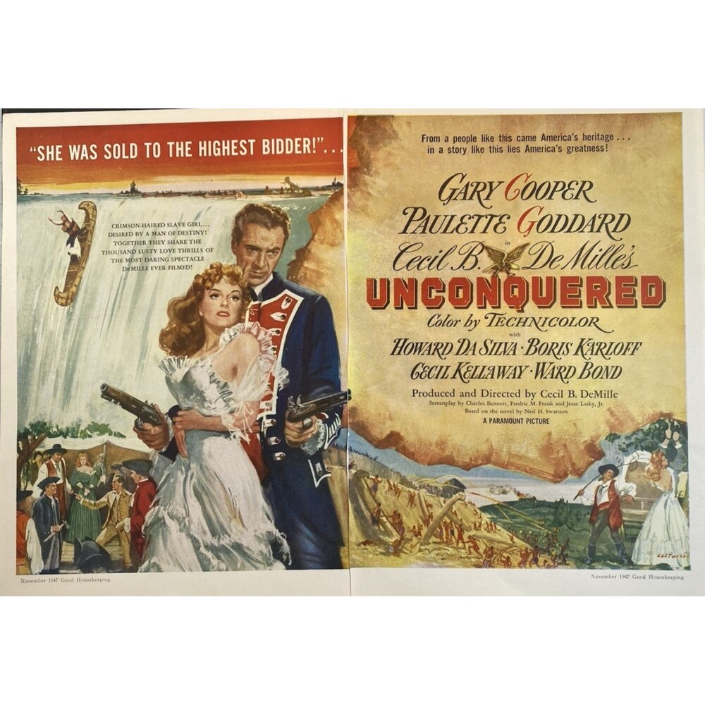 Paramount Pictures "UNCONQUERED" Gary Cooper & Paulette Goddard Print Ad 1947
